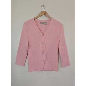 Field Gear Pink Button Cardigan Sweater Womens Medium Knit Preppy 3/4 Sleeve
